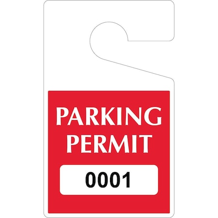 Lustre-Cal Heavy Duty Hanging Parking Permit Dark Red 5in x 3in  55mil Plastic Serialized 001-050, 50PK 253323551Rd0001